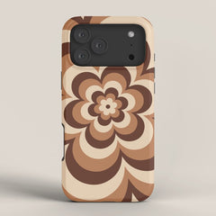 70s Retro Flower Power in Coffee Brown iPhone Case