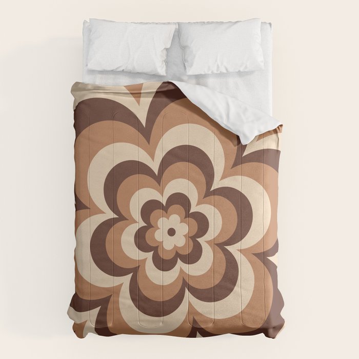 70s Retro Flower Power in Coffee Brown Comforter