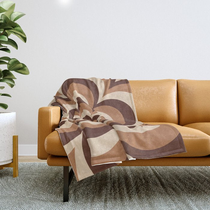 70s Retro Flower Power in Coffee Brown Throw Blanket