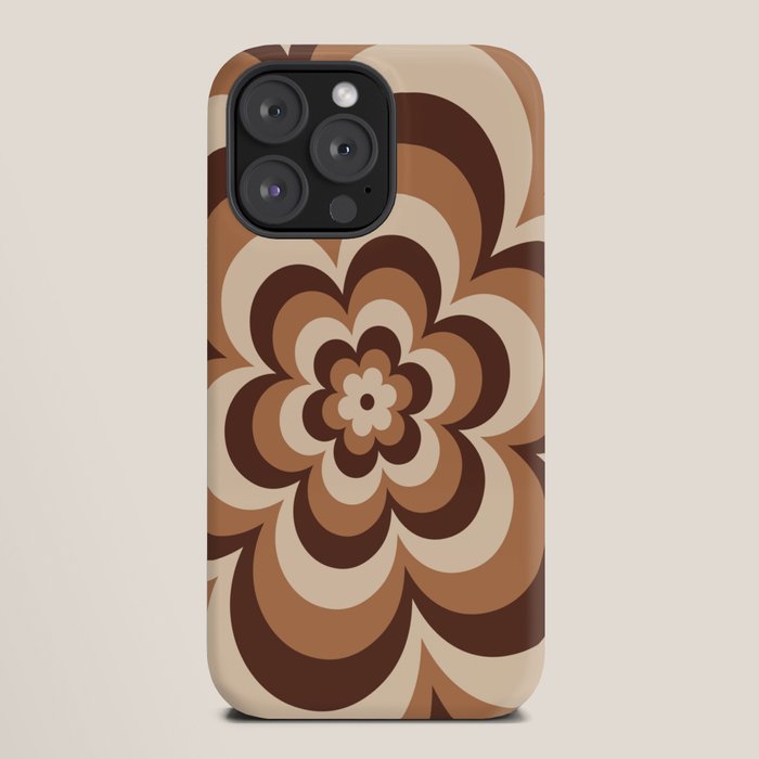 70s Retro Flower Power in Coffee Brown iPhone Case