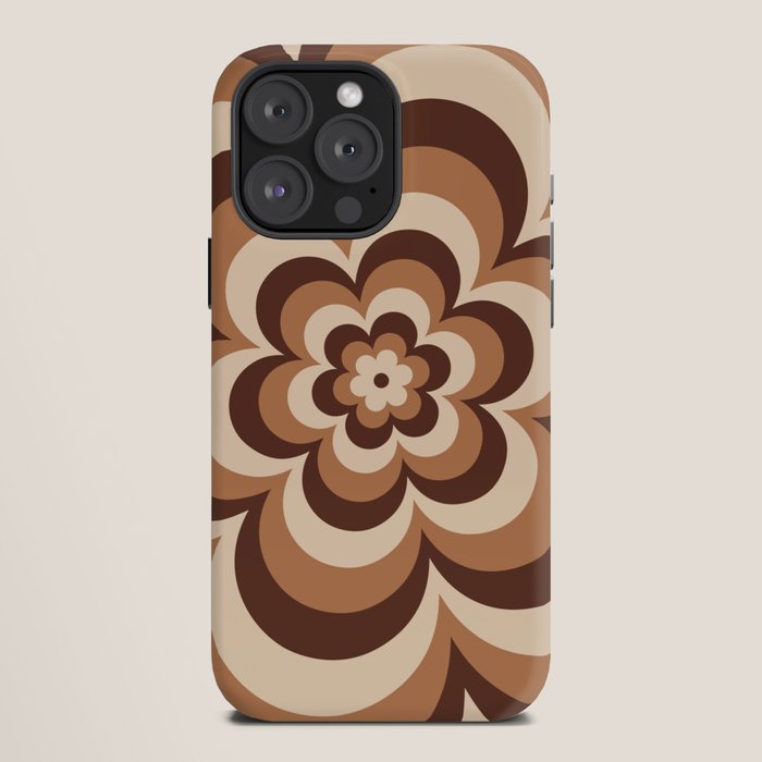 70s Retro Flower Power in Coffee Brown iPhone Case