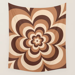 70s Retro Flower Power in Coffee Brown Wall Tapestry