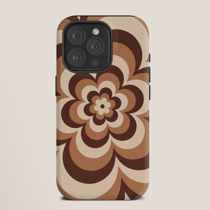 70s Retro Flower Power in Coffee Brown iPhone Case
