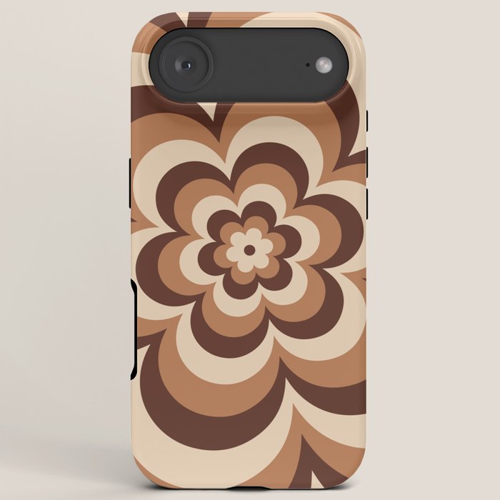 70s Retro Flower Power in Coffee Brown iPhone Case