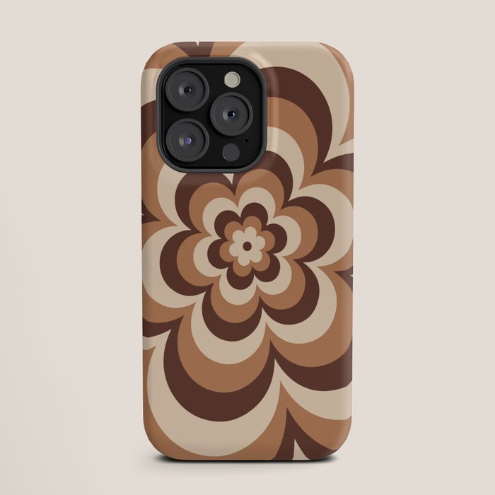 70s Retro Flower Power in Coffee Brown iPhone Case