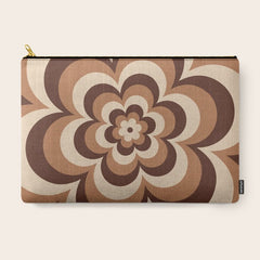 70s Retro Flower Power in Coffee Brown Carry All Pouch