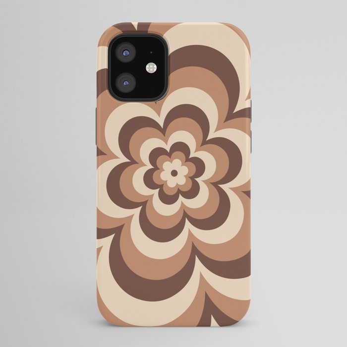 70s Retro Flower Power in Coffee Brown iPhone Case