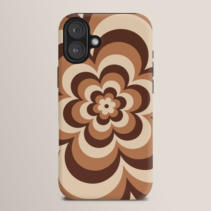 70s Retro Flower Power in Coffee Brown iPhone Case