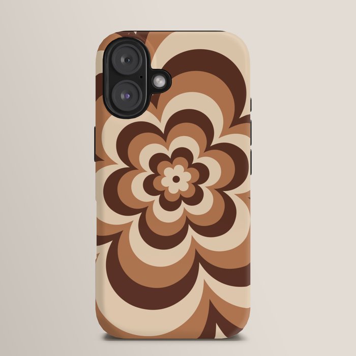 70s Retro Flower Power in Coffee Brown iPhone Case