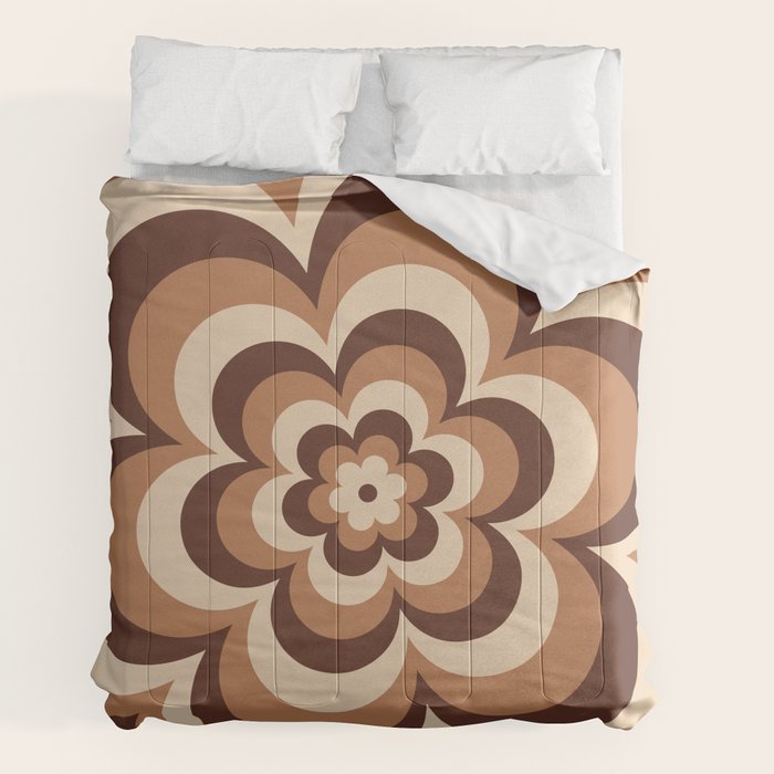 70s Retro Flower Power in Coffee Brown Comforter