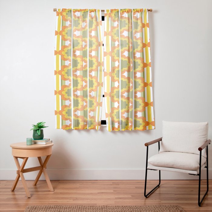 70's Summer' Orange Yellow Green Window Curtain