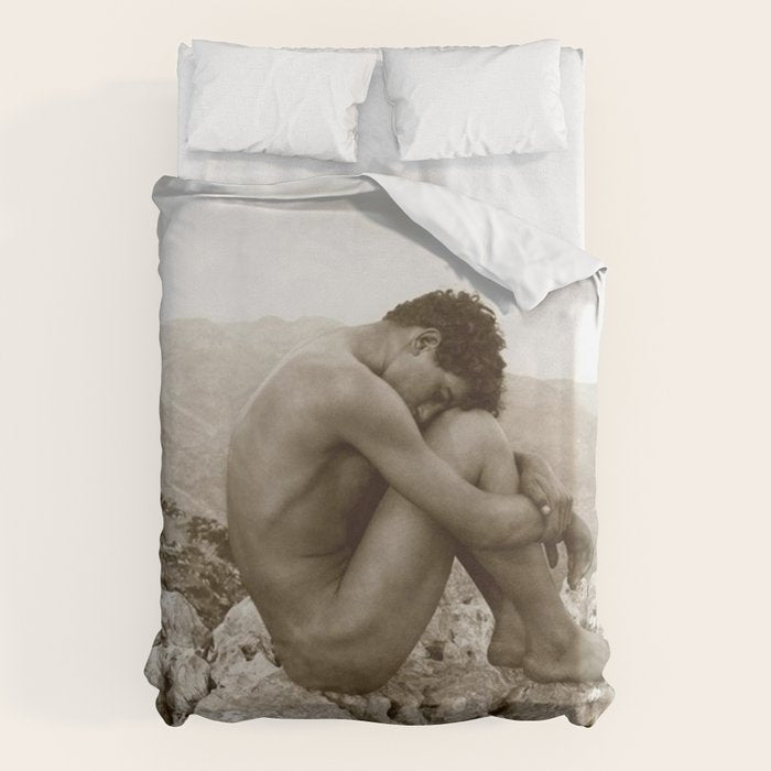 Caino' Male Nude black and white photograph / black and white photography by Wilhem von Gloeden Duvet Cover