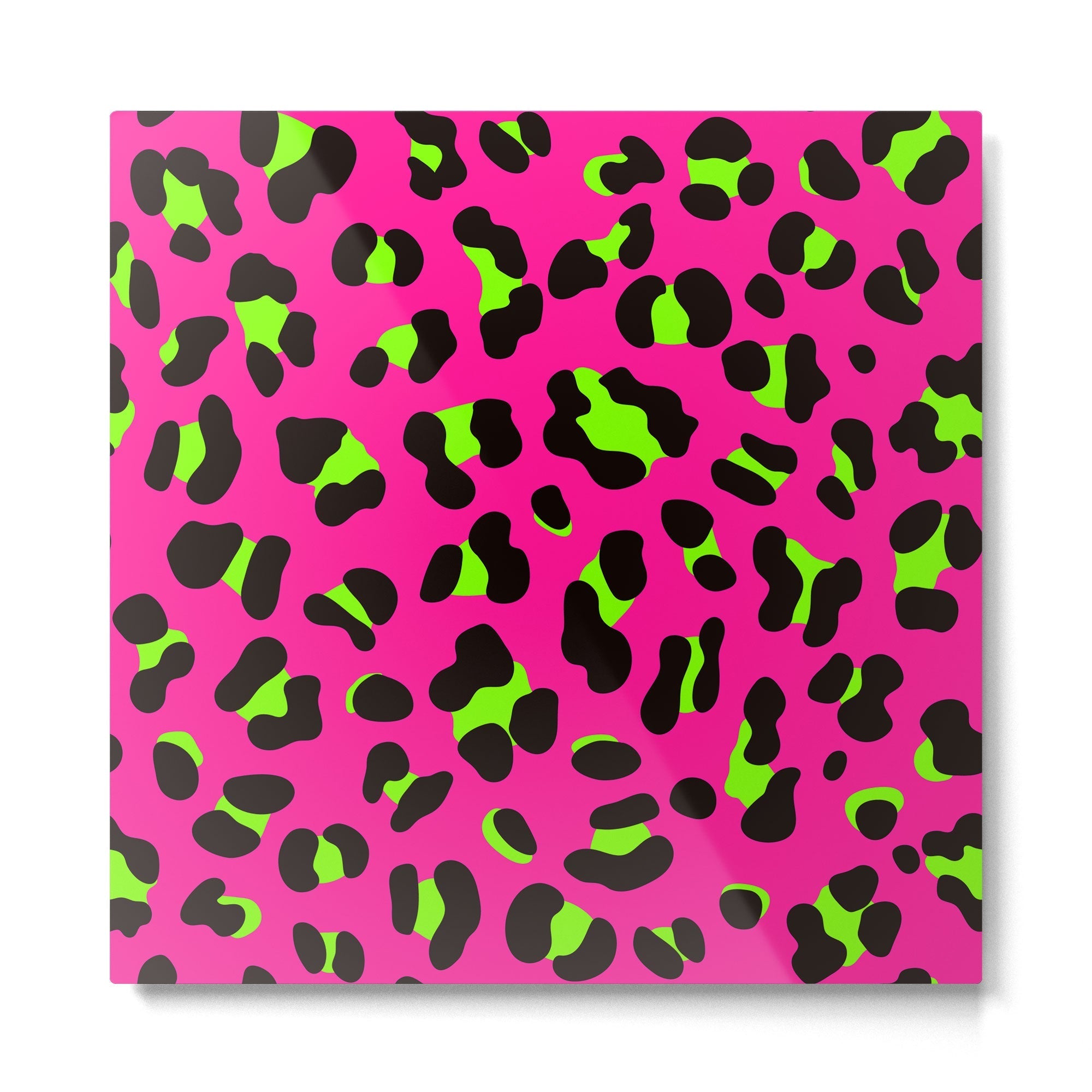 80s Neon Pink and Lime Green Leopard Metal Print