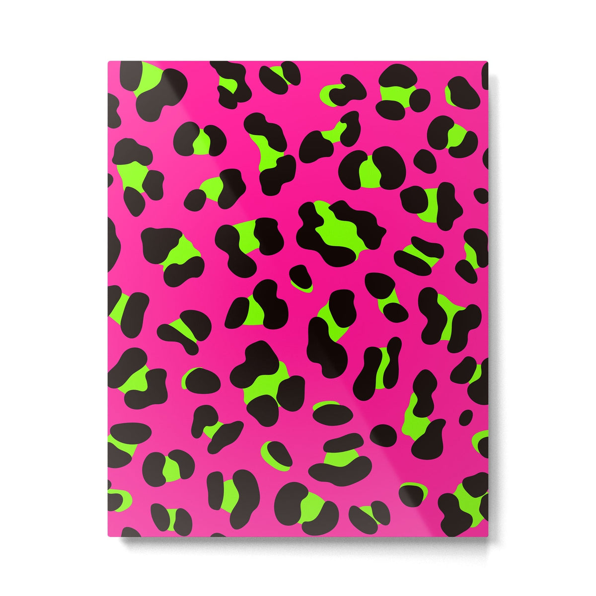 80s Neon Pink and Lime Green Leopard Metal Print
