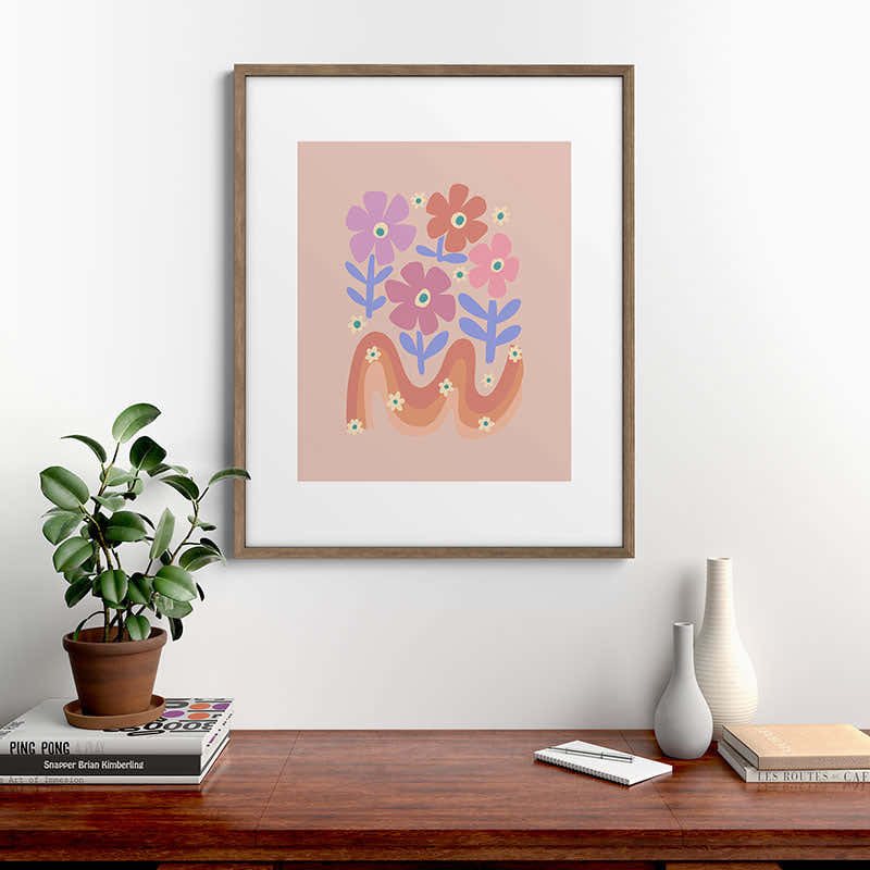 70s Retro Floral vibe Framed Art Print