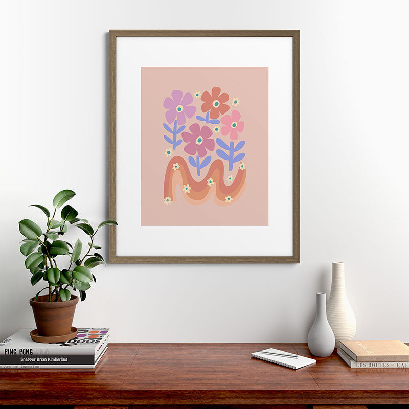 70s Retro Floral vibe Framed Art Print