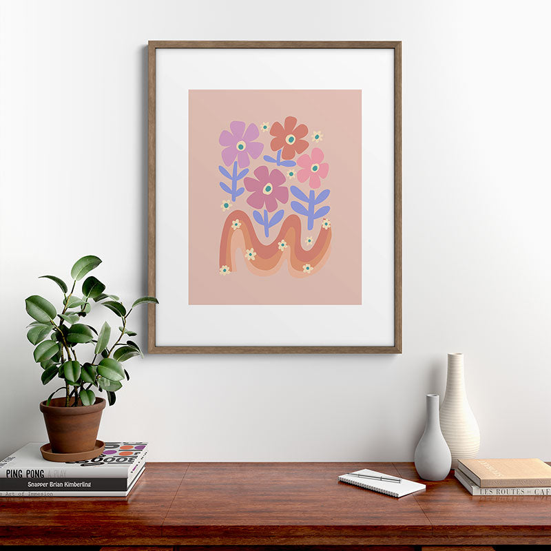 70s Retro Floral vibe Framed Art Print