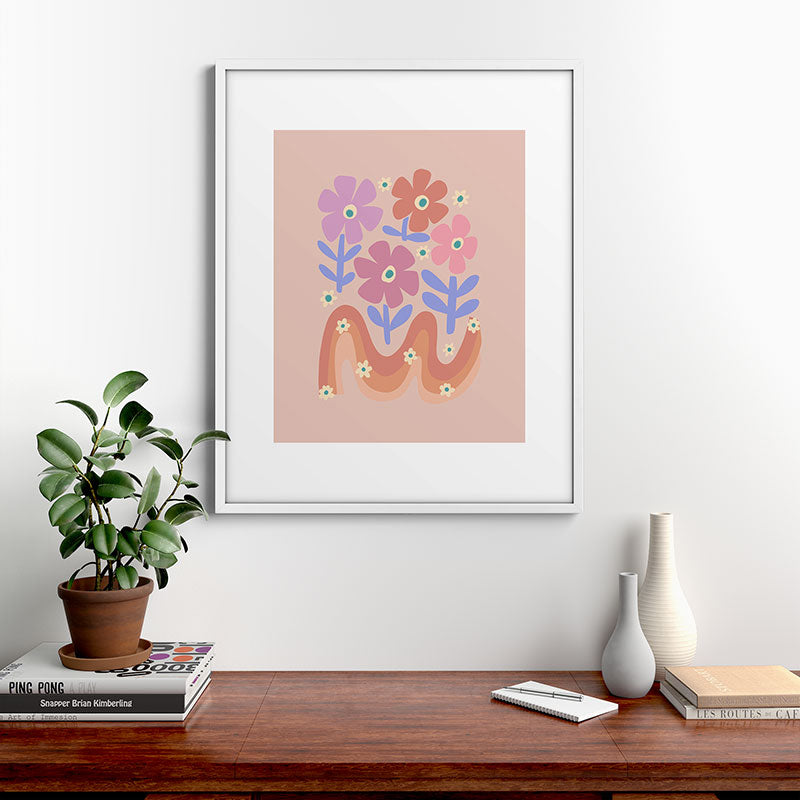 70s Retro Floral vibe Framed Art Print