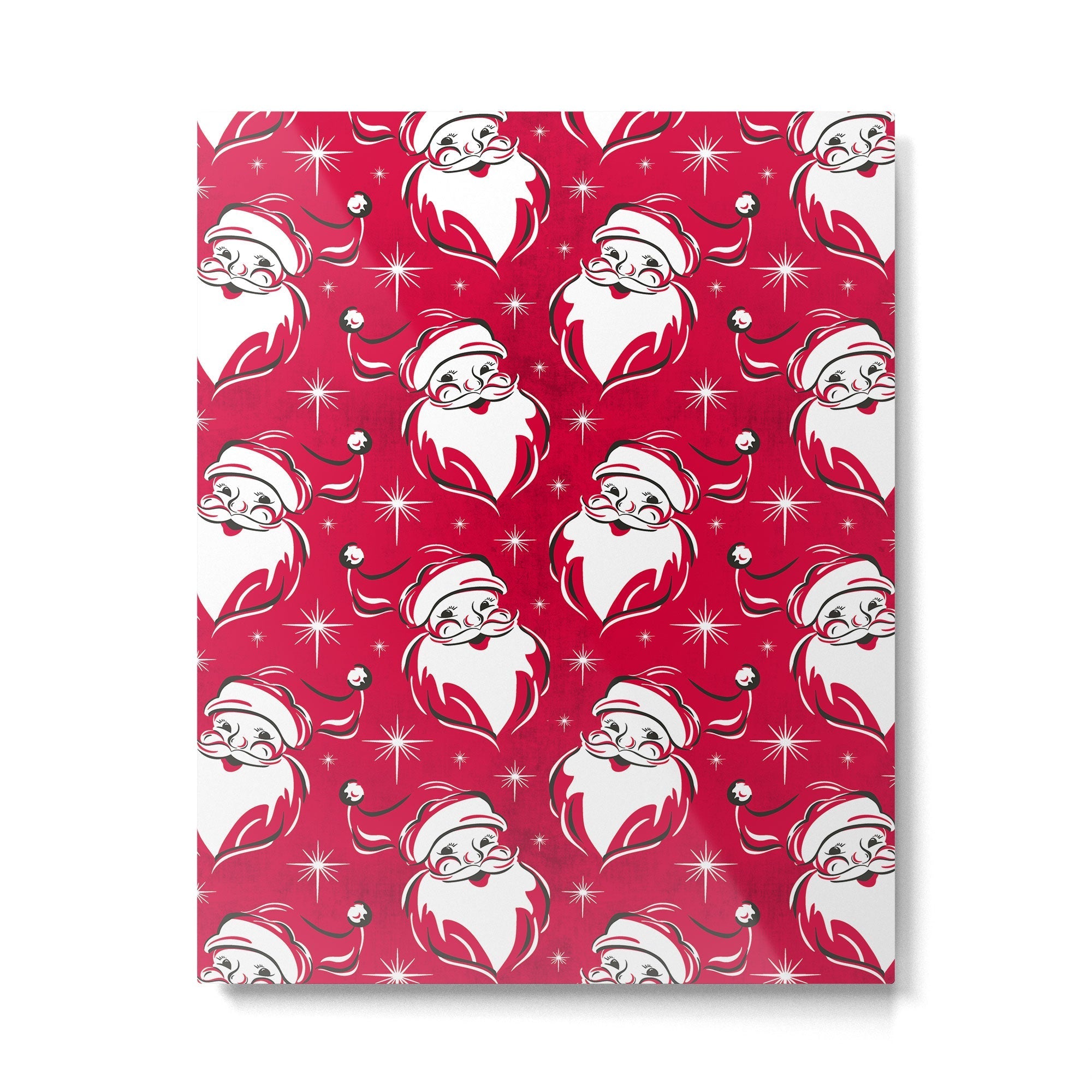 Tis The Season Retro Santa Red White Pattern Metal Print