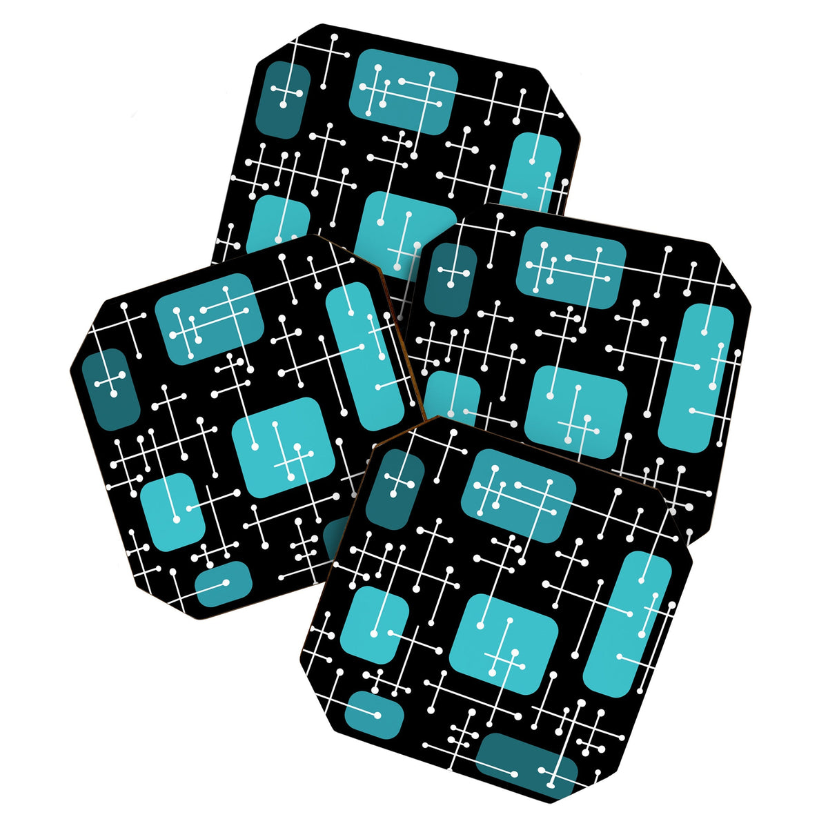 1950s Eames Era Art Crosshairs Black Teal Blue Coaster
