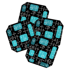 1950s Eames Era Art Crosshairs Black Teal Blue Coaster