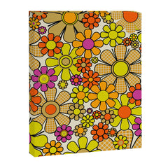 70s Retro Flowers Gingham Floral Pattern Orange Yellow Cream Canvas Print