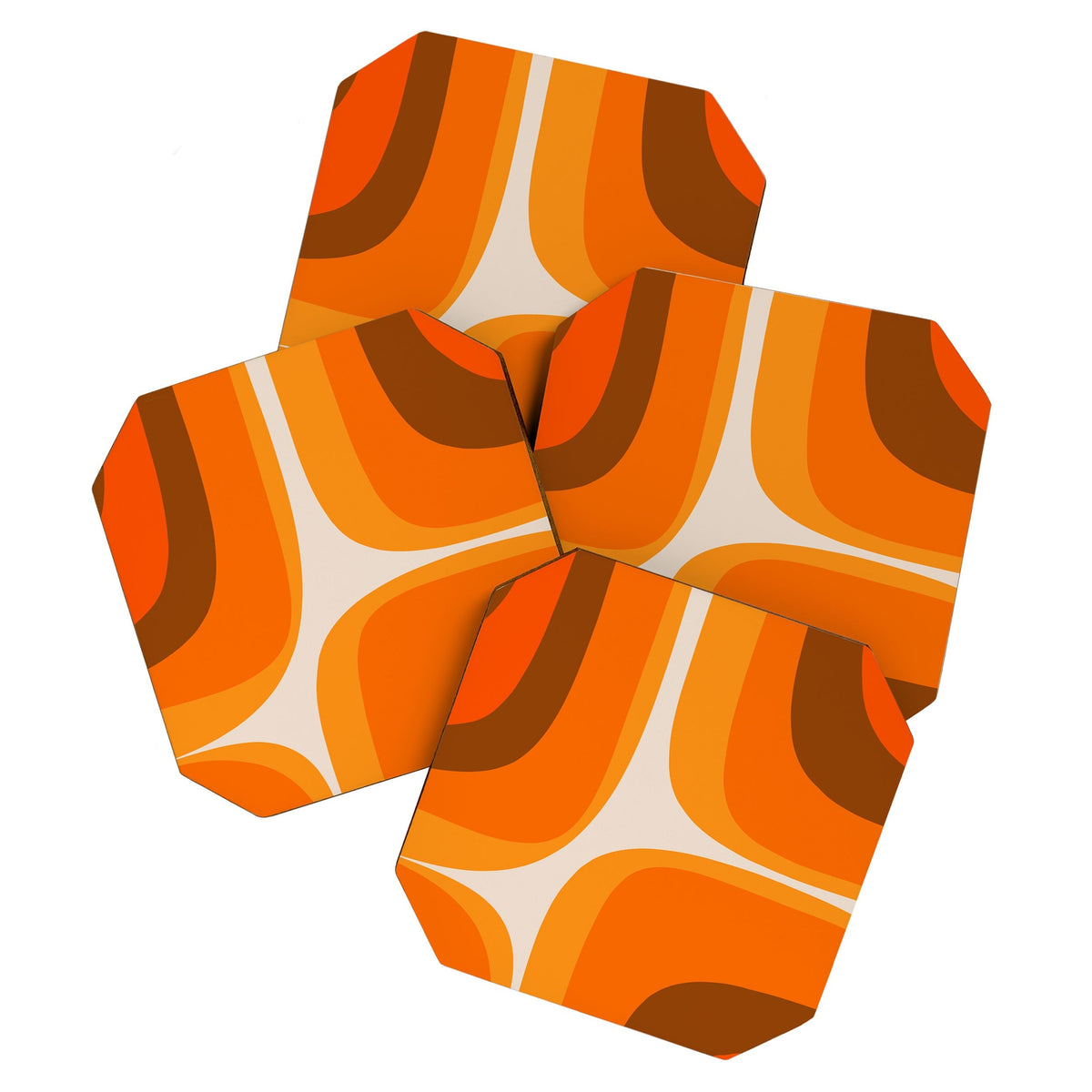 70s Retro Groove Minimalist Mid Century Modern Abstract in 1970s Brown and Orange Coaster