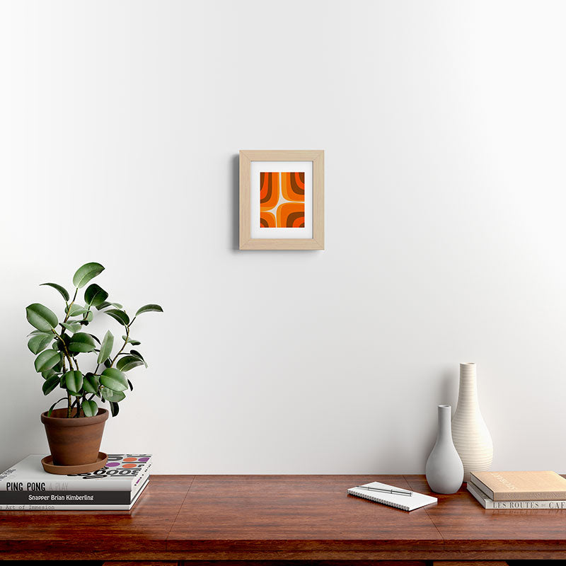 70s Retro Groove Minimalist Mid Century Modern Abstract in 1970s Brown and Orange Framed Art Print