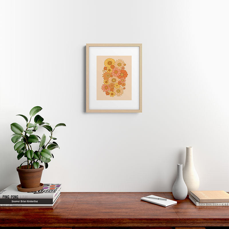 70s Retro Daisy Floral Framed Art Print