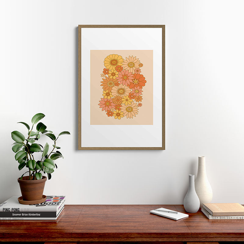 70s Retro Daisy Floral Framed Art Print