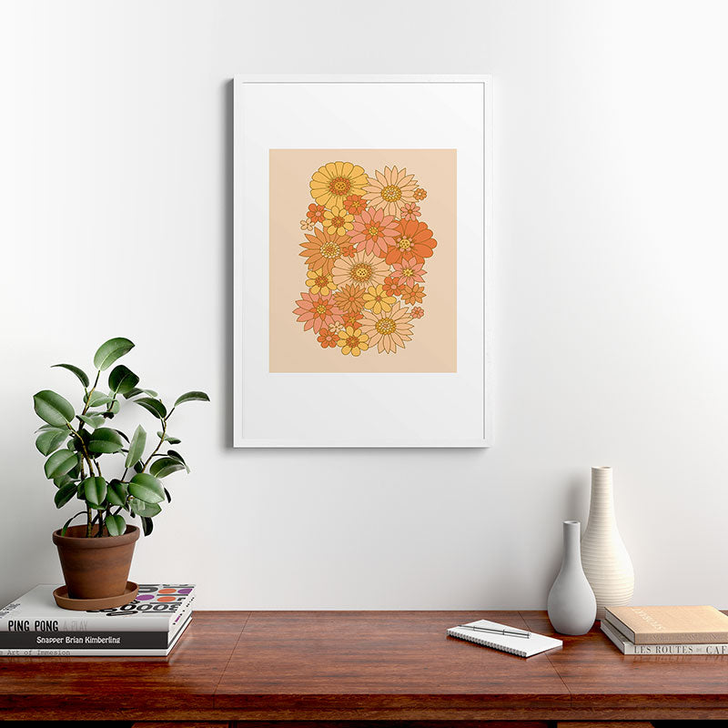 70s Retro Daisy Floral Framed Art Print