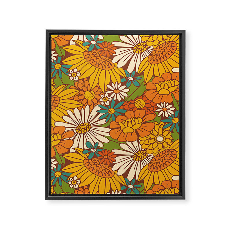 70s Retro Floral Framed Canvas Print