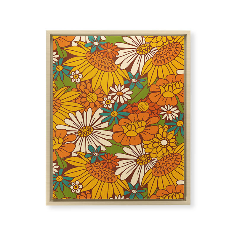 70s Retro Floral Framed Canvas Print