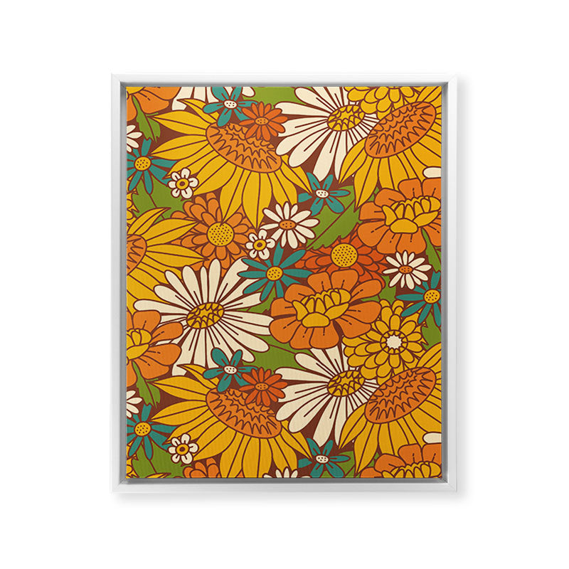 70s Retro Floral Framed Canvas Print
