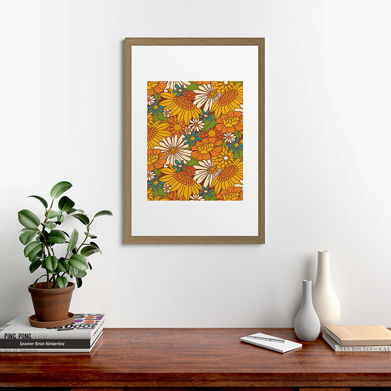 70s Retro Floral Framed Art Print