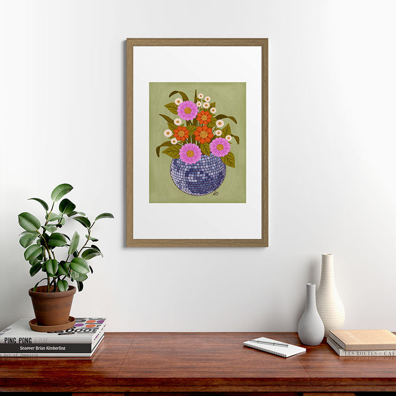 1970s Disco Ball Flower Pot  Framed Art Print