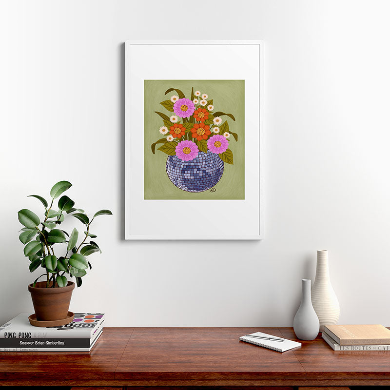 1970s Disco Ball Flower Pot  Framed Art Print
