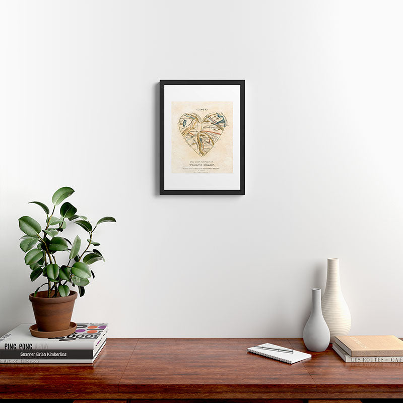 "A Map of the Open Country of a Woman's Heart" by D. W. Kellogg (c. 1833-1842) Framed Art Print