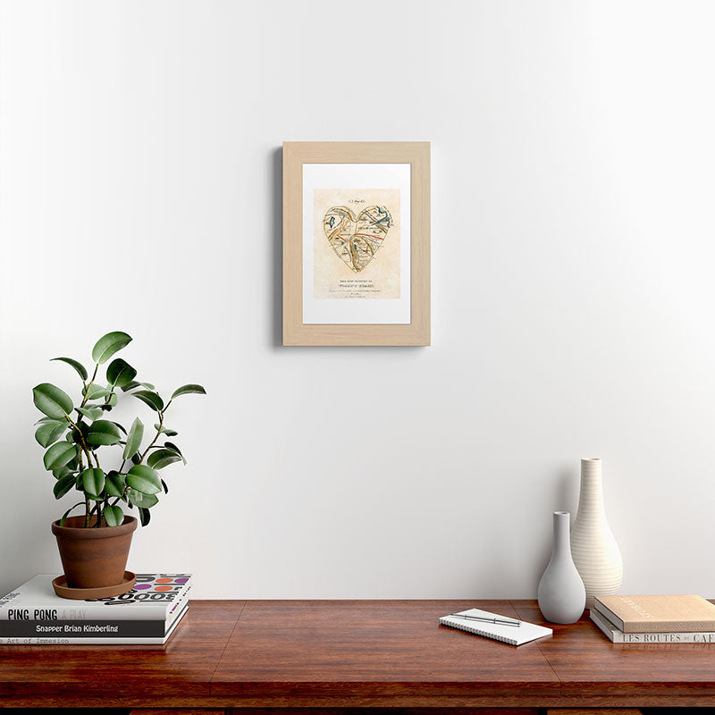 "A Map of the Open Country of a Woman's Heart" by D. W. Kellogg (c. 1833-1842) Framed Art Print