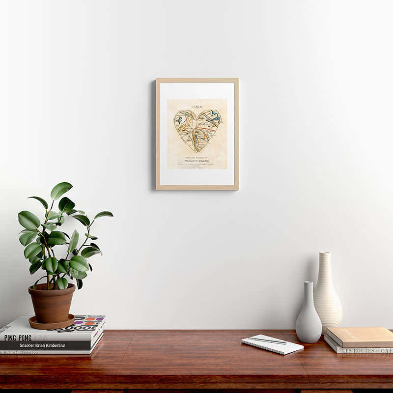 "A Map of the Open Country of a Woman's Heart" by D. W. Kellogg (c. 1833-1842) Framed Art Print