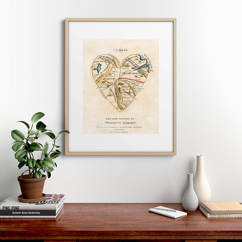 "A Map of the Open Country of a Woman's Heart" by D. W. Kellogg (c. 1833-1842) Framed Art Print