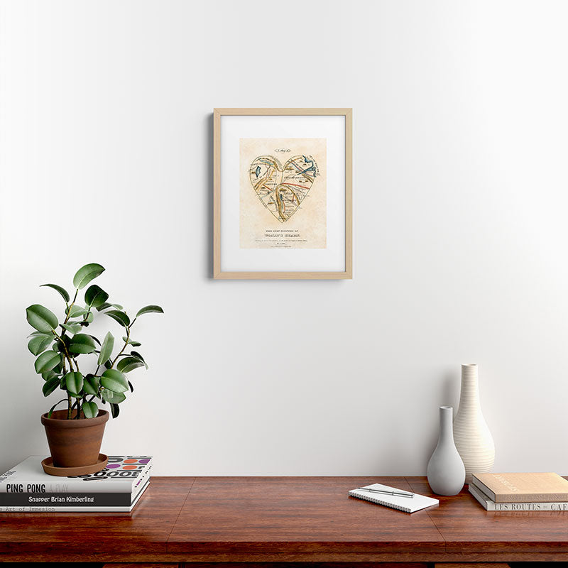 "A Map of the Open Country of a Woman's Heart" by D. W. Kellogg (c. 1833-1842) Framed Art Print