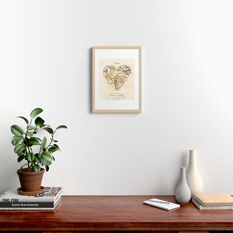"A Map of the Open Country of a Woman's Heart" by D. W. Kellogg (c. 1833-1842) Framed Art Print