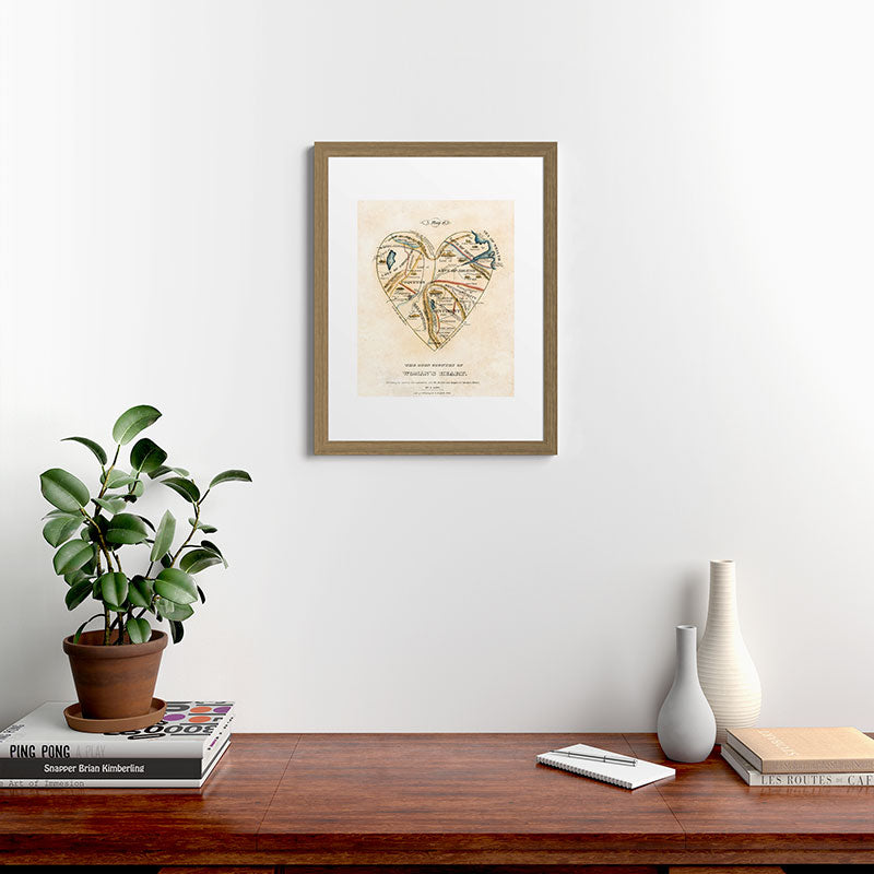 "A Map of the Open Country of a Woman's Heart" by D. W. Kellogg (c. 1833-1842) Framed Art Print