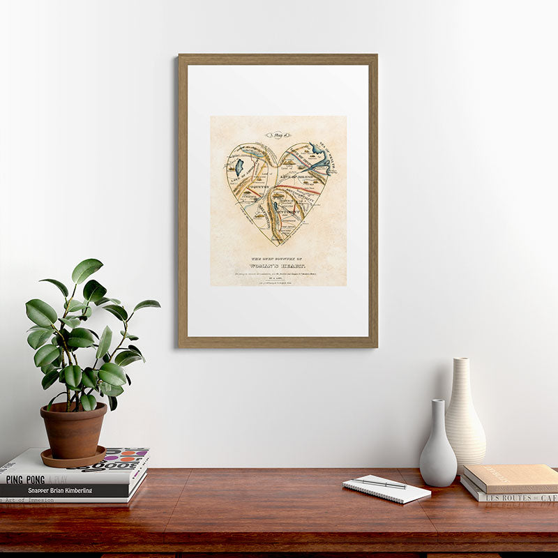 "A Map of the Open Country of a Woman's Heart" by D. W. Kellogg (c. 1833-1842) Framed Art Print