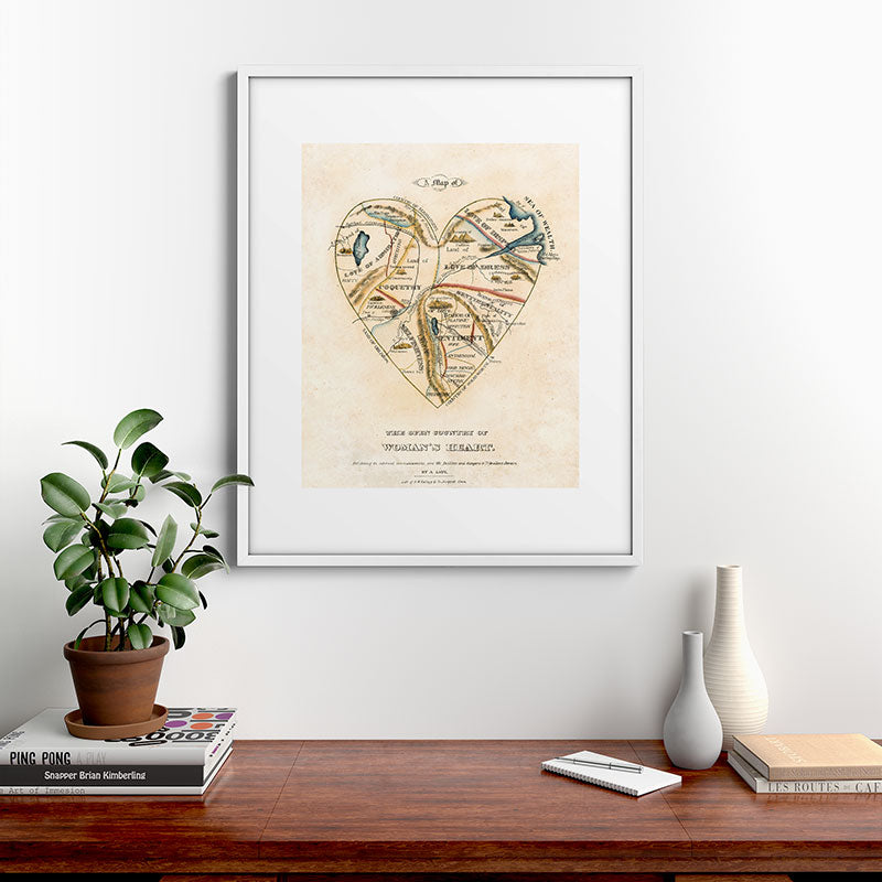 "A Map of the Open Country of a Woman's Heart" by D. W. Kellogg (c. 1833-1842) Framed Art Print