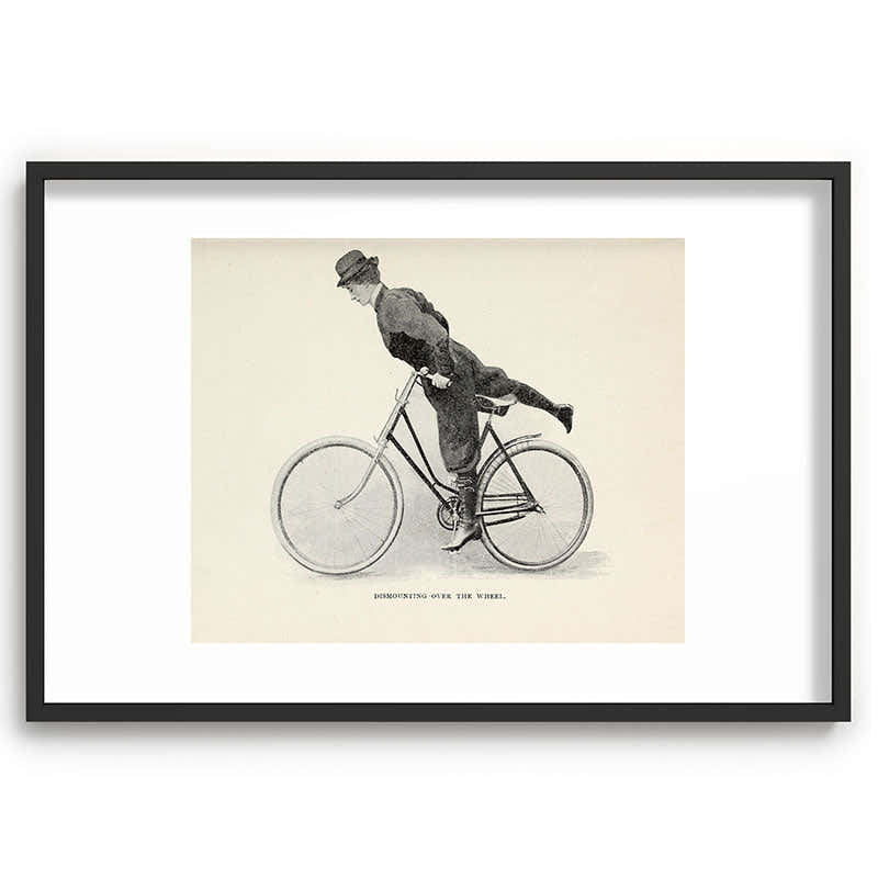 "Dismounting Over the Wheel" from "Bicycling for Ladies" by Maria E. Ward, 1896 Framed Art Print