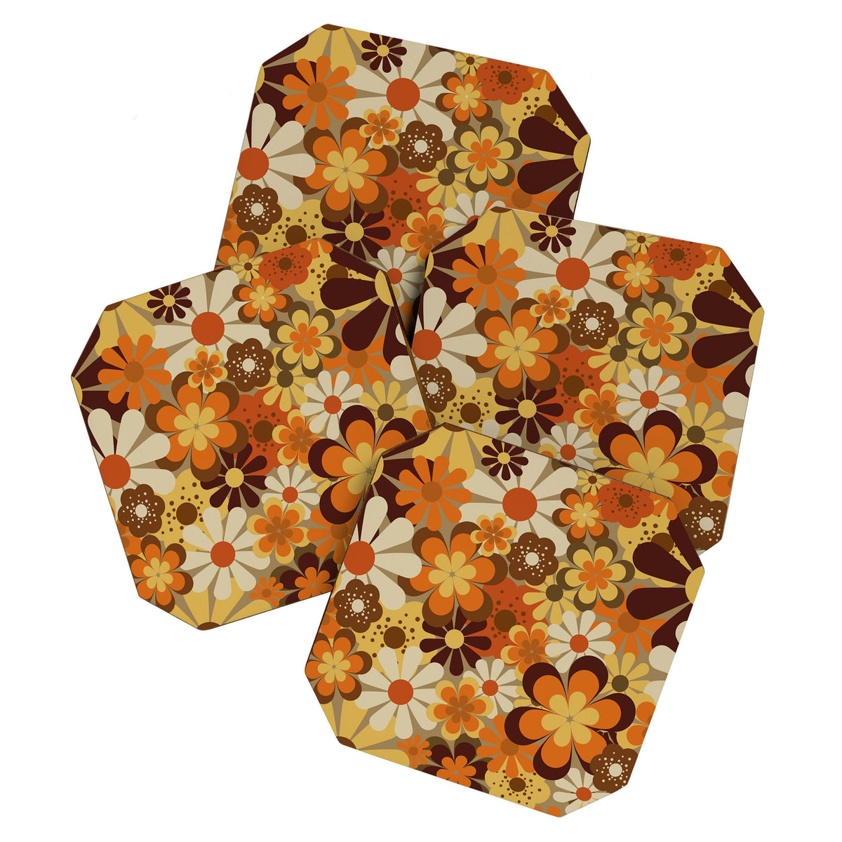 70's Floral Prints, Retro Art Coaster