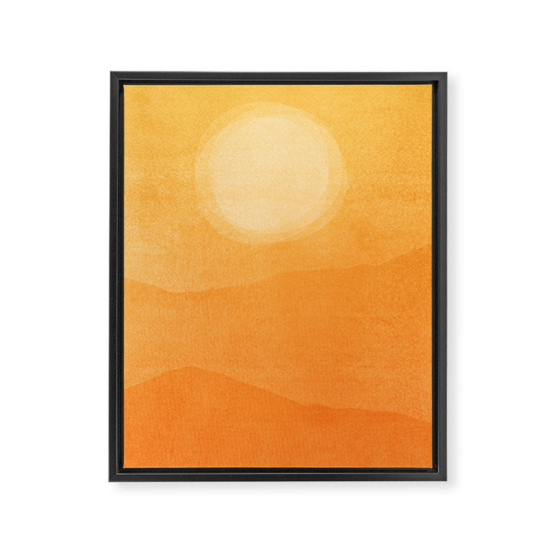 70s Style Golden Sunset Abstract Landscape Framed Canvas Print