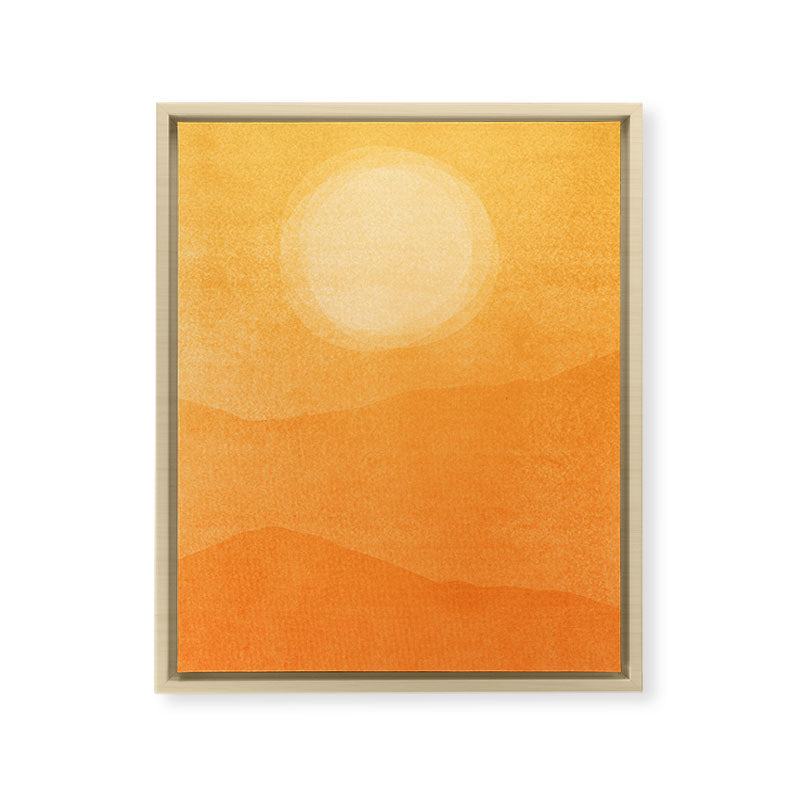 70s Style Golden Sunset Abstract Landscape Framed Canvas Print